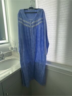 Blue Long Nightgown with Lace Yoke